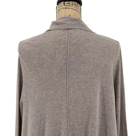 White + Warren Open Waterfall Front Long Sleeve Cardigan Sweater Taupe Small - Picture 6 of 9